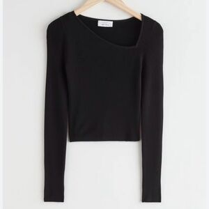 &Other Stories Black Asymmetric Neck Long Sleeve Top